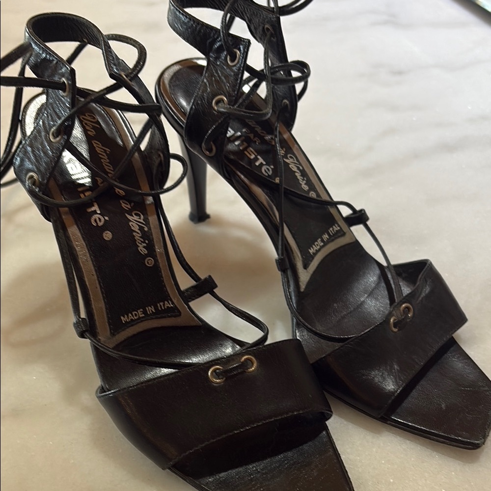 Black Leather Strappy Heels